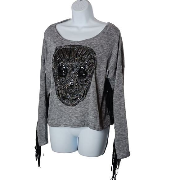 Beaded Fringed Skull Sweater NWT - Picture 1 of 8